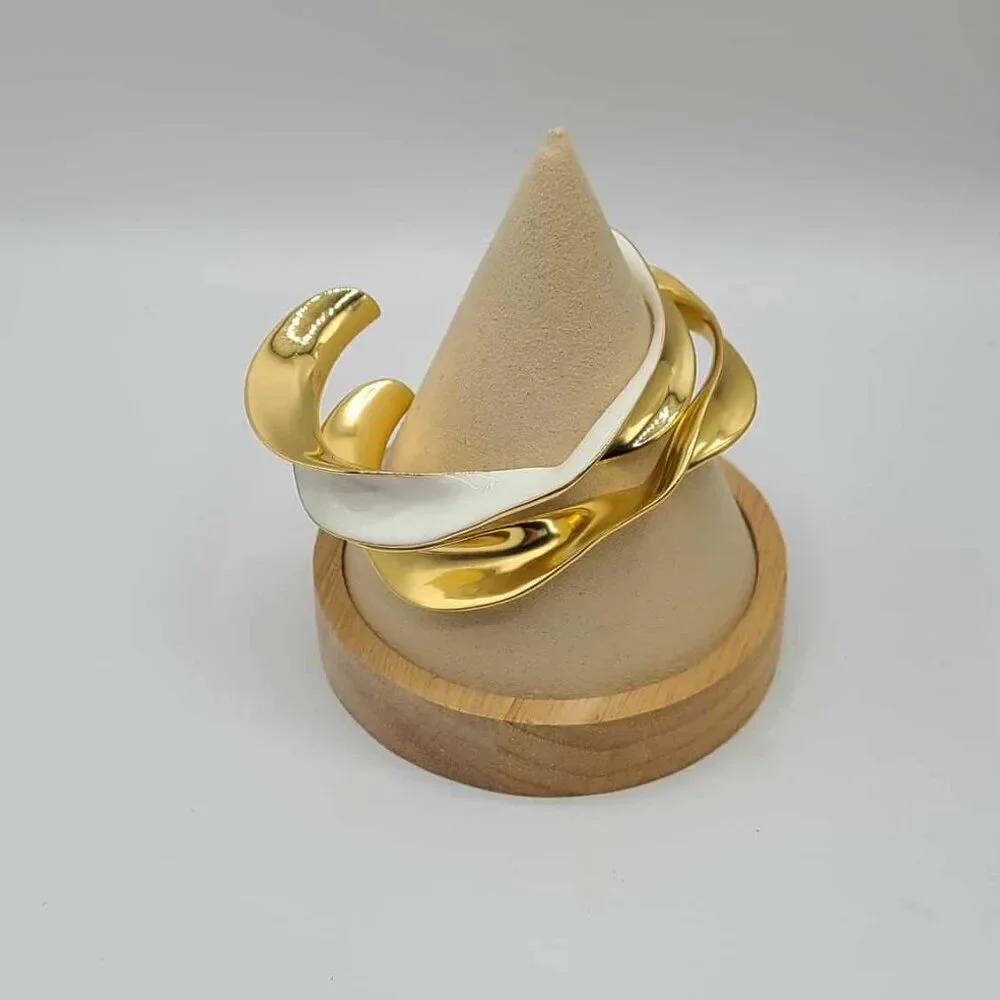 J Crew Gold tone Twisted Cuff Bracelet & White Enamel Gold Tone Twisted Cuff